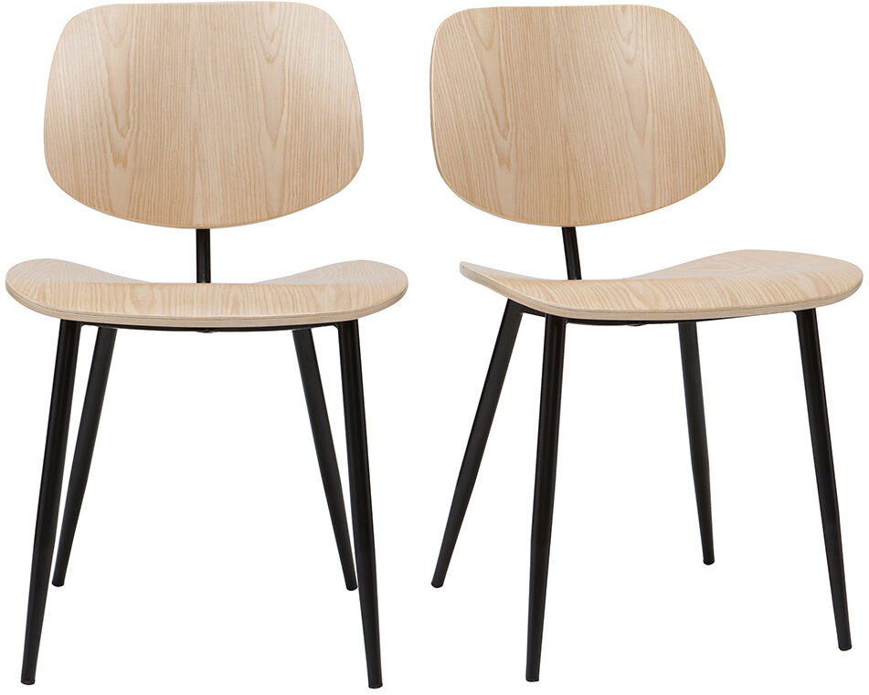 Miliboo Stühle TOBIAS helles Holz und schwarzes Metall 2er-Set