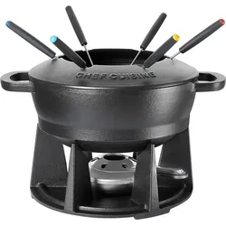 CHEF CUISINE Gusseisen Fondueset, Fondue-Topf und Fondue-Gabeln für 6 Personen, für Ceran, Elektro, Gas, Induktion, Ofen, ca. 2,2 Liter