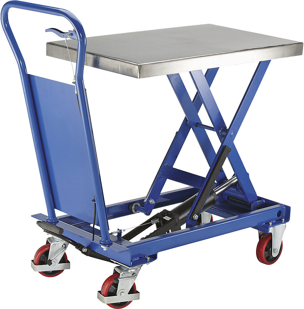 kaiserkraft Hubplattformwagen Standard, Edelstahlplattform, Tragfähigkeit 750 kg