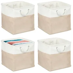 Relaxdays Aufbewahrungskorb Leinen im 4er Set Beige,Weiß