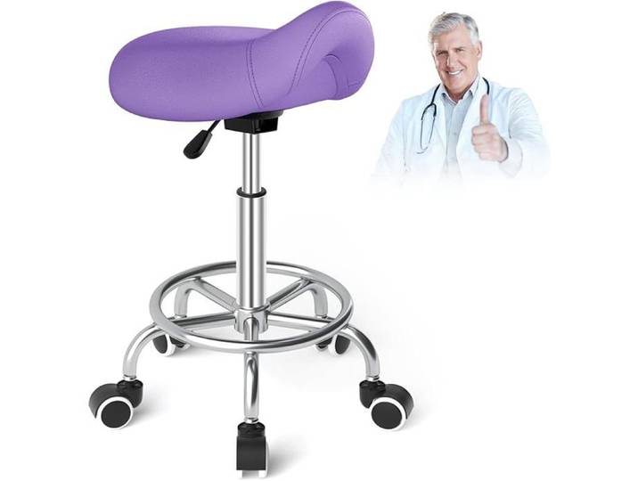 Tabouret de selle de cheval anti-mal de dos tabouret ergonomique avec roues tabouret esthétique réglable en hauteur Violet