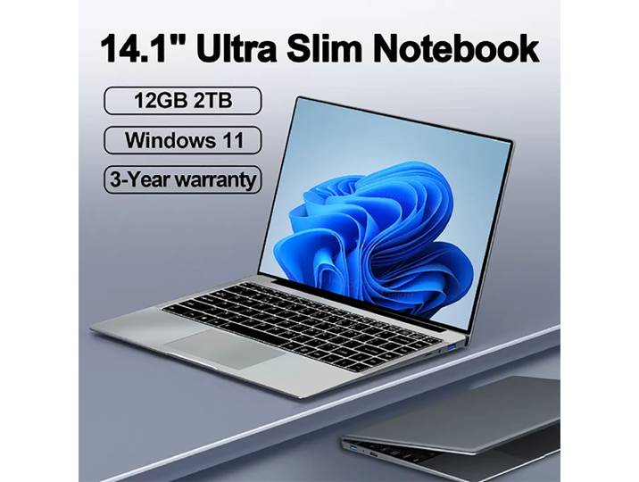 Ordinateur portable FUCHU 2026 14,1 pouces, Intel ATOM A3950, 12 Go de RAM, SSD 1 To 2 To, Windows 11, ordinateur portable portable pour affaires et études, PC