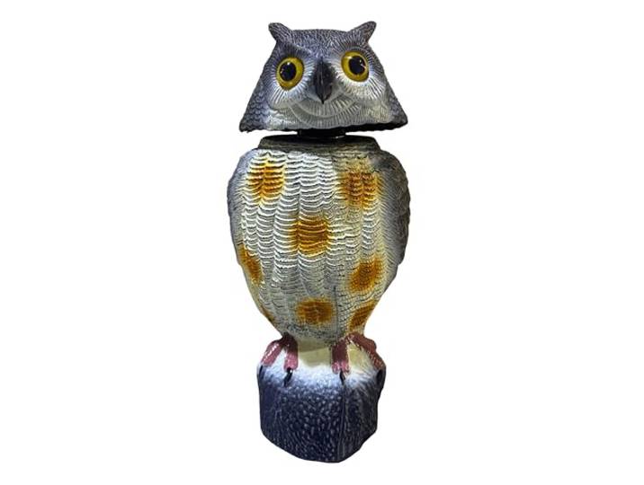 Relaxdays Hibou Anti-Oiseaux Gris/Blanc\, Anti-Pigeons tête mobile en plastique\, HxLxP: 40 x 18 x 16 cm\, jardin & balcon