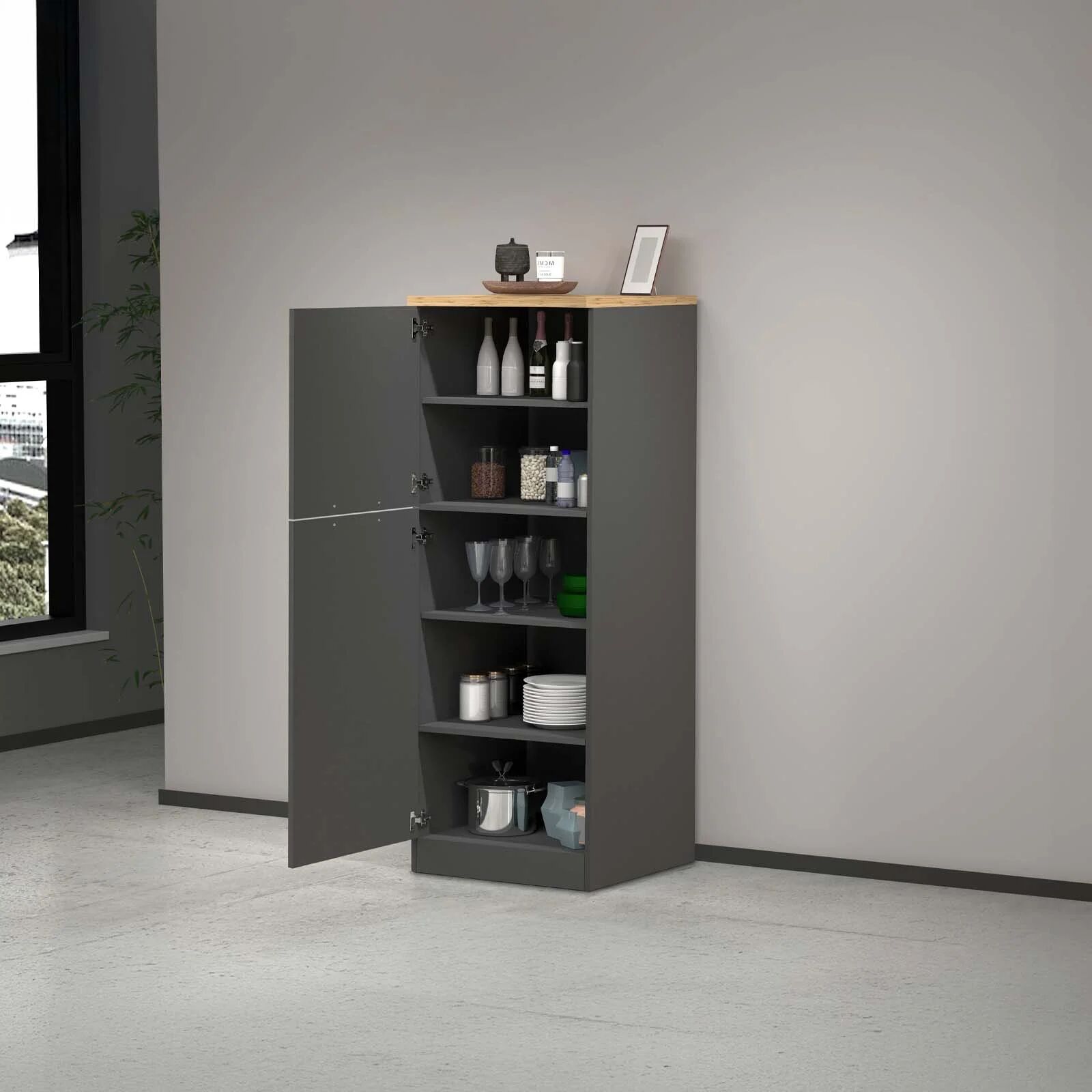 garneroarredamenti Dispensa cucina 60x165h cm 4 ripiani antracite rovere Gourmet
