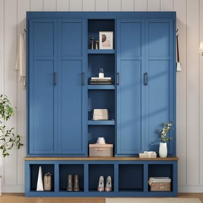Farmhouse-Style 4-in-1 Hall Tree with Mudroom Bench by Harper&Bright Designs