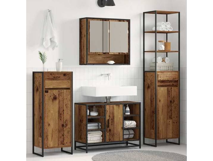 Meuble WC Marron - Cabinet de salle de bain - Bois Ancien 40x30x180 cm A1654