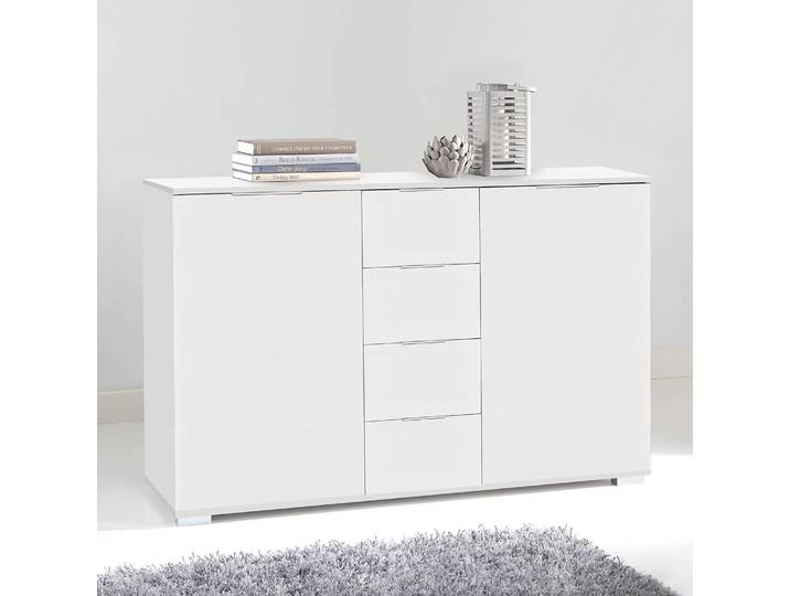 Kombikommode I 130 x 82 x 38cm Weiß/Weiß