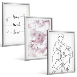 BILDER SET 3er Set - 40x60 cm Silberner Rahmen - Blumenfamilie minimalistisch
