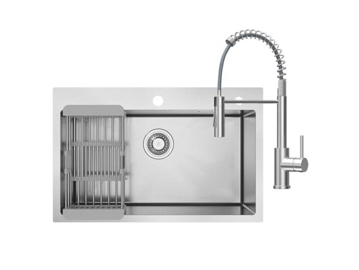 CECIPA 70 x 45 cm Küchenspüle mit Bogen, Küchenarmatur, Küchenspüle, 1 Becken aus Edelstahl mit Abtropffläche, für Möbel ab 70 cm