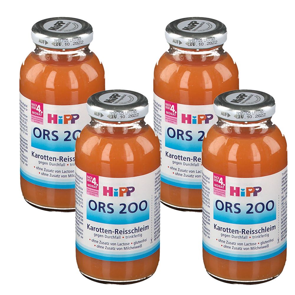 4x Hipp ORS 200 trinkf.Karotten Reisschleim 4x0,2 l Flüssigkeit