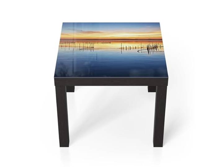DEQORI Glastisch schwarz klein 55x55 cm Motiv Stille Wasser ausgefallener Beistelltisch aus Glas Hochglanz Couchtisch fürs Wohnzimmer moderner Couch Tisch mit Design