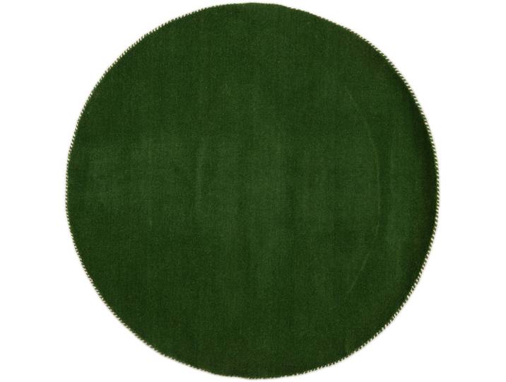 Wollteppich CARPETFINE Gabbeh Lola Uni , grün, H:14mm Ø:80cm, Wolle, Teppiche, Wollteppich, mit natürlichem Pflanzenmaterial von Hand gewebt, auch in Rund