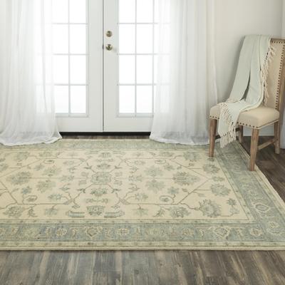 NAVATEXTURA Abby Neutral Ivory and Blue Hand-spun Wool Area Rug