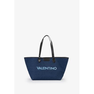Shopper VALENTINO BAGS "REVERSE", Damen, Gr. B/H/T: 58cm x 28cm x 22cm, blau (blu, multicolor), Lederimitat, Textil, Taschen Shopper, Damen Schultertasche, Handtasche mit Kontrastbesatz
