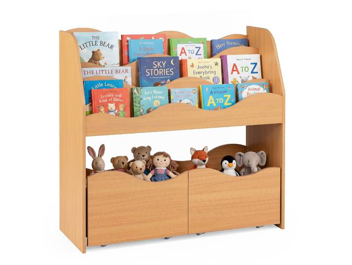 Kinder Speelgoedkast met 3 Golvende Niveaus Kinderboekenrek Speelgoedkast voor Kinderkamer & Speelkamer Naturel