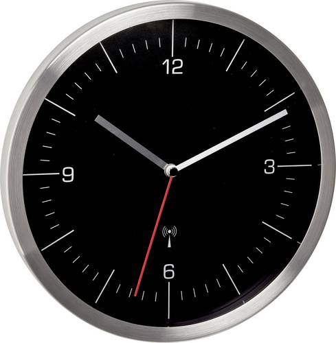 TFA Dostmann 60.3544.01 Funk Wanduhr 24.5mm x 4.1mm x 24.5mm Edelstahl Leisegang-Uhrwerk