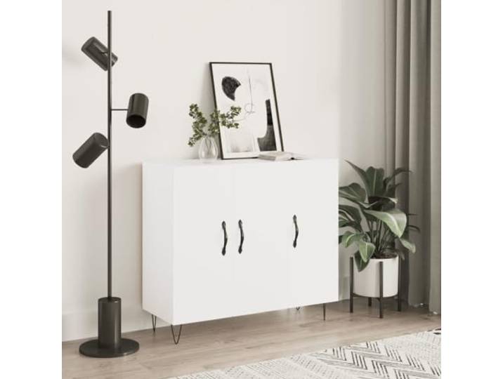 RJPLMFV Anrichte, weiß, 90 x 34 x 80 cm, Holz aus Technik Stabile Metallfüße, große Aufbewahrung, staubdichte Türen, Wandbefestigung inklusive