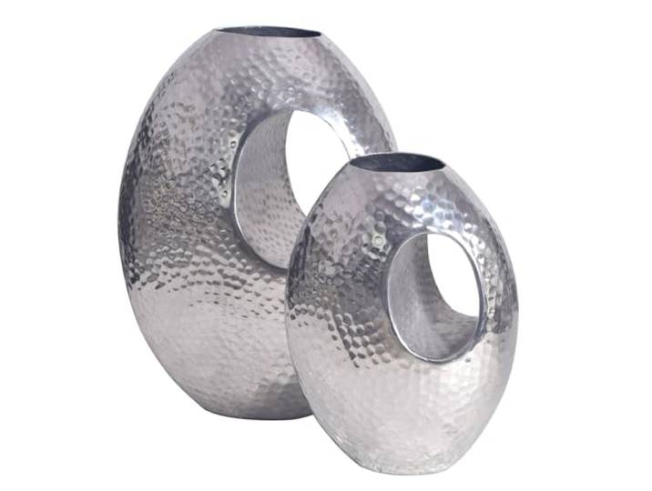 WOHNLING Dekovase 2er Set Aluminium Silber mit Tragegriff