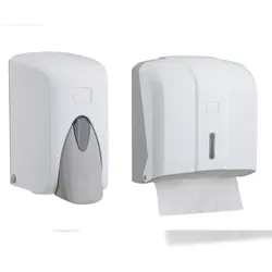 CleanSV® Via Set Weiss  Seifenspender 500 ml. und Papierhandtuchspender