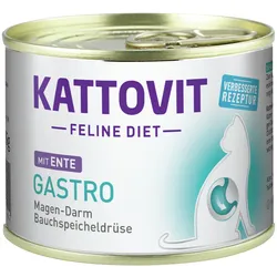 KATTOVIT Feline Diet Gastro 185g Dose Katzennassfutter Diätnahrung Sparpaket 24 x 185 Gramm mit Ente