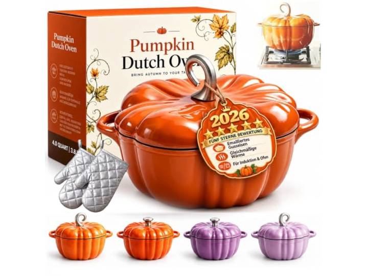 Gusseisen-Topf in Kürbisform Mit Deckel, Kürbis Gusseisen Topf (#3-25cm) Herd Kochen Und Servieren Easy Clean Für Suppen, Eintöpfe, Herbst Und Festtag