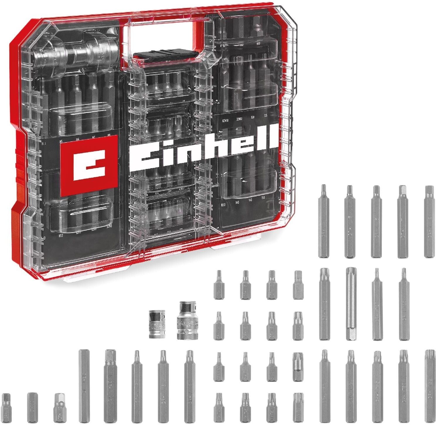Werkzeugset EINHELL "Einhell XL-CASE 40-teilig", grau (schwarz rot), B:235mm H:42mm L:275mm, Chrom-Vanadium-Stahl, Werkzeugsets, Werkzeugset schwarz rot Einheitsgröße