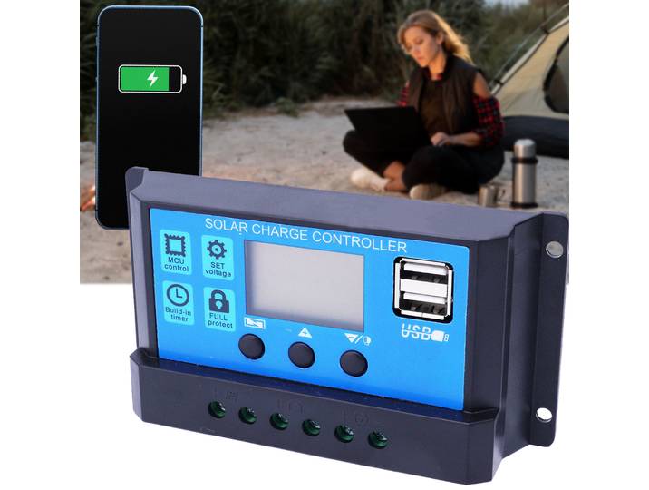 Solar-Laderegler für 12/24-V-Akkus inkl. 2 USB Ports und LCD Display