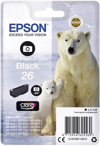 Epson Druckerpatrone T2611, 26 Original Photo Schwarz C13T26114012
