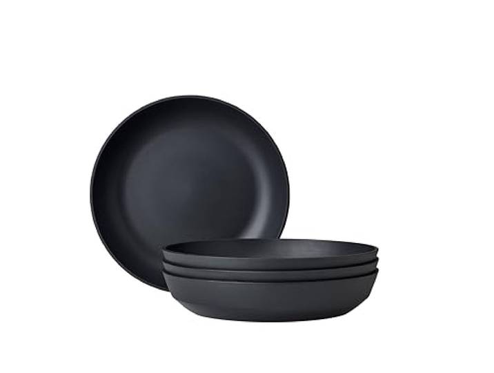 Mepal - Silueta diepe borden, 4 stuks, vaatwasser- en magnetronbestendig, kunststof borden, dinerborden, servies, 21 cm, zwart (Nordic black)