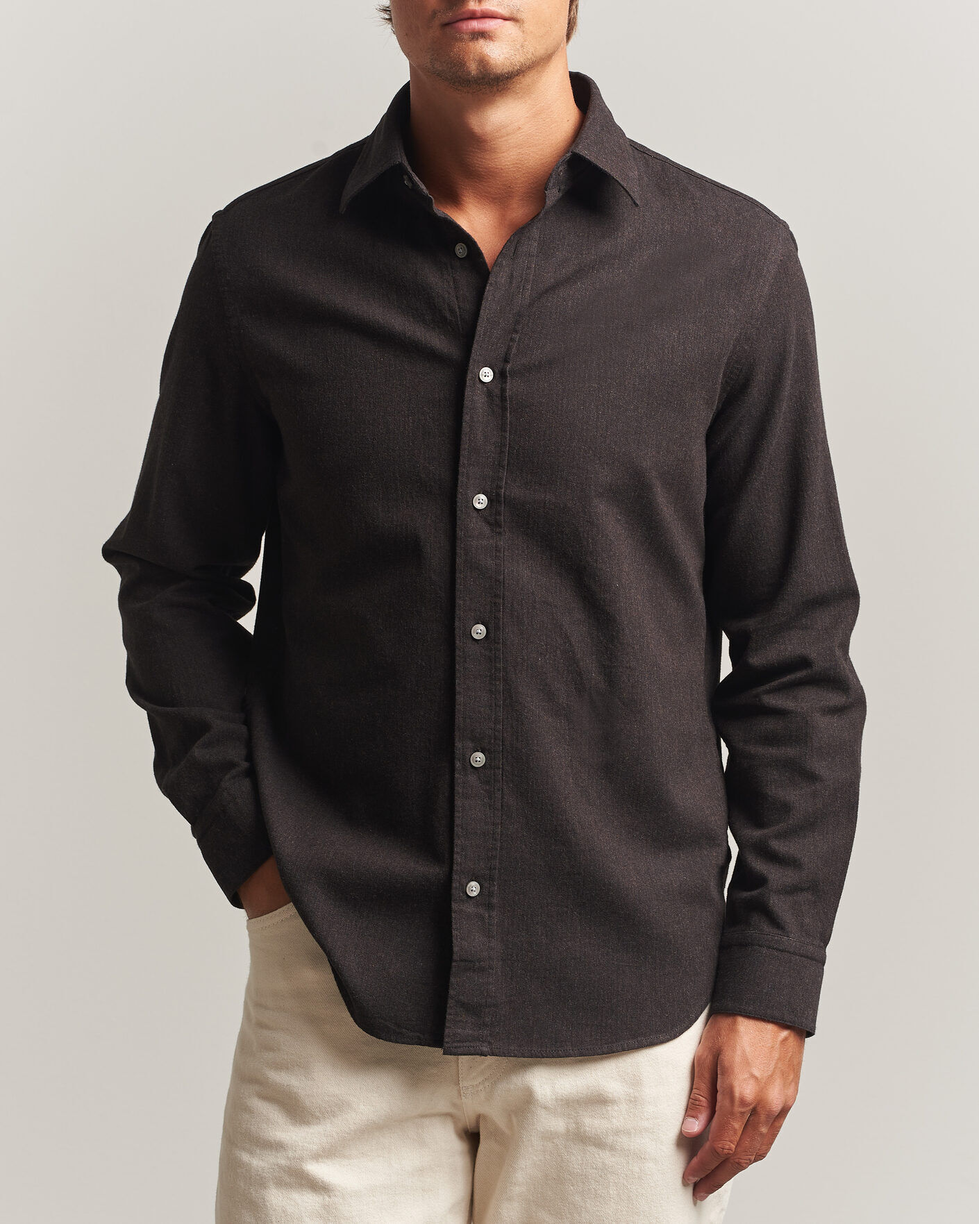 Tiger of Sweden Bjorn Brushed Cotton Shirt Espresso men M Brun