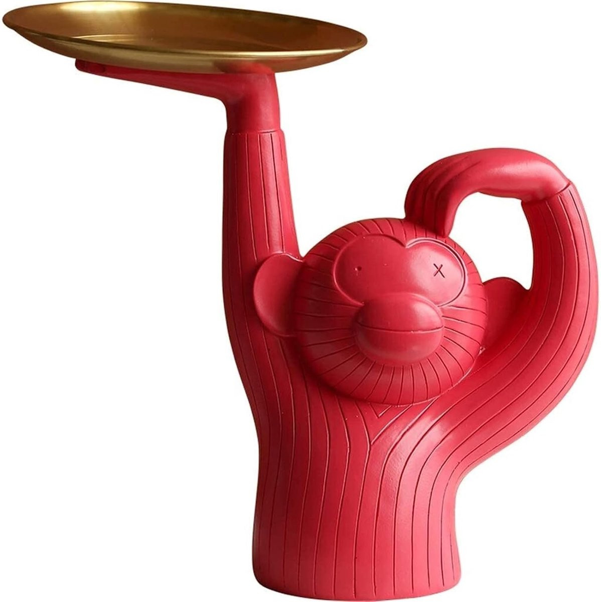 Decoratief Apenbeeld Dienblad voor Organisatie - Handgemaakt Hars - Rood - B/D/H: 28 x 17 x 26 cm
