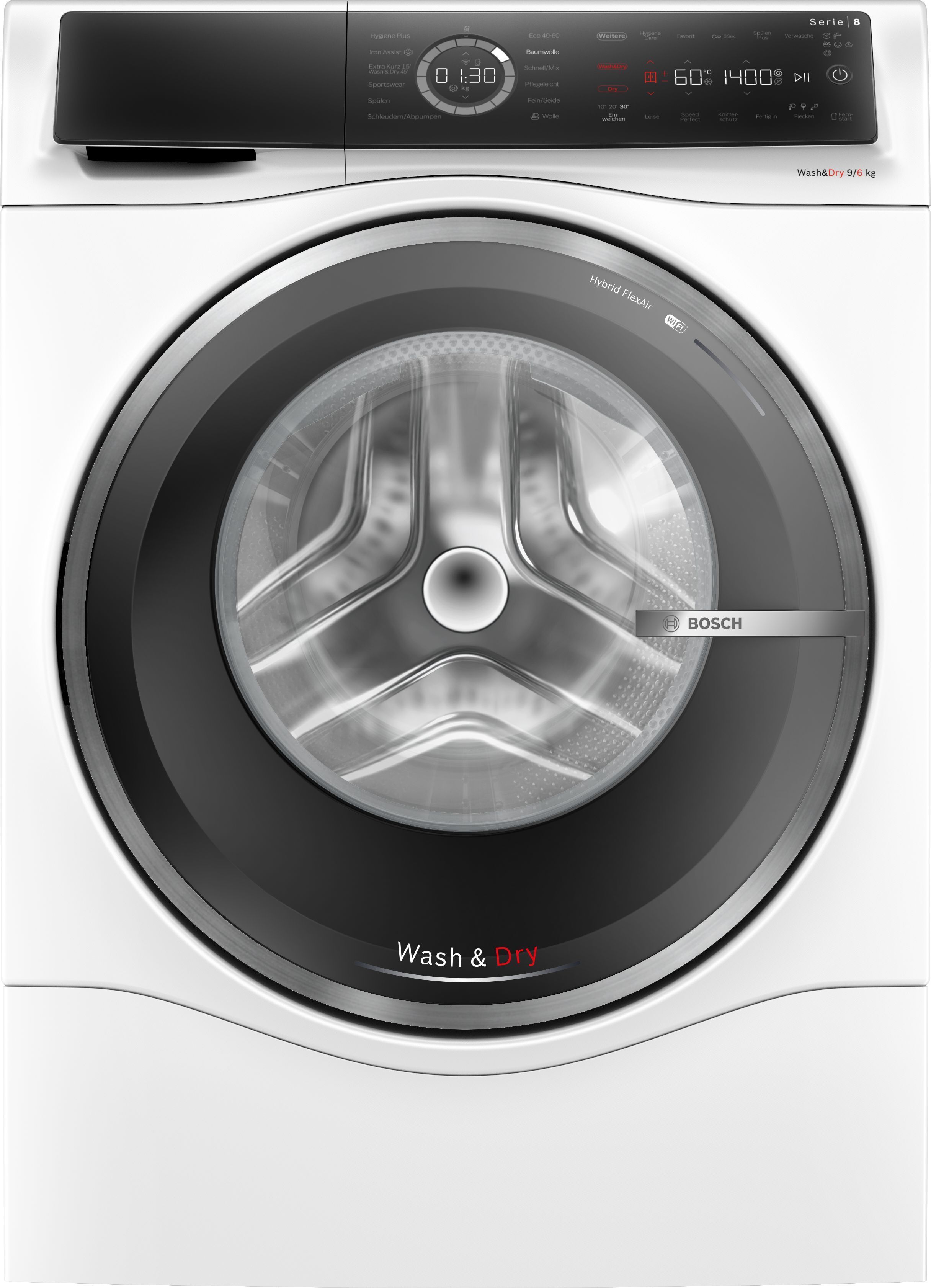 Bosch Serie 8 WNC244070, Frontlader, Freistehend, Weiß, Links, Schwarz, Edelstahl, Berührung
