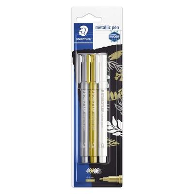 STAEDTLER 8323 Metallic pen, Blisterkarte mit 3 Farben (gold, silber, weiß), 8323-S BK3