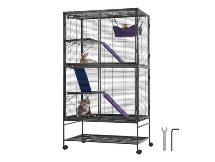 VEVOR 64,6 rollender Frettchenkäfig aus Metall, großer 4-stöckiger Käfig, Kleintierkäfig mit Rampen und Tablett, einfach aufzubauen für Hausratten, Hamster, Meerschweinchen