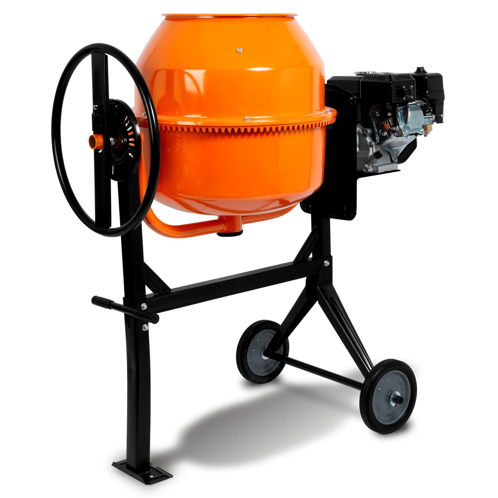 Eberth Betonmixer met 6,5 pk benzinemotor, 140L, mobiel met onderstel en stalen tandwielkrans