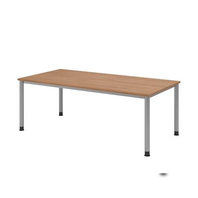 Hammerbacher-Schreibtisch 4Fuß-rd.200x100cm Nussbaum/Silb.-VHS2E/N/S