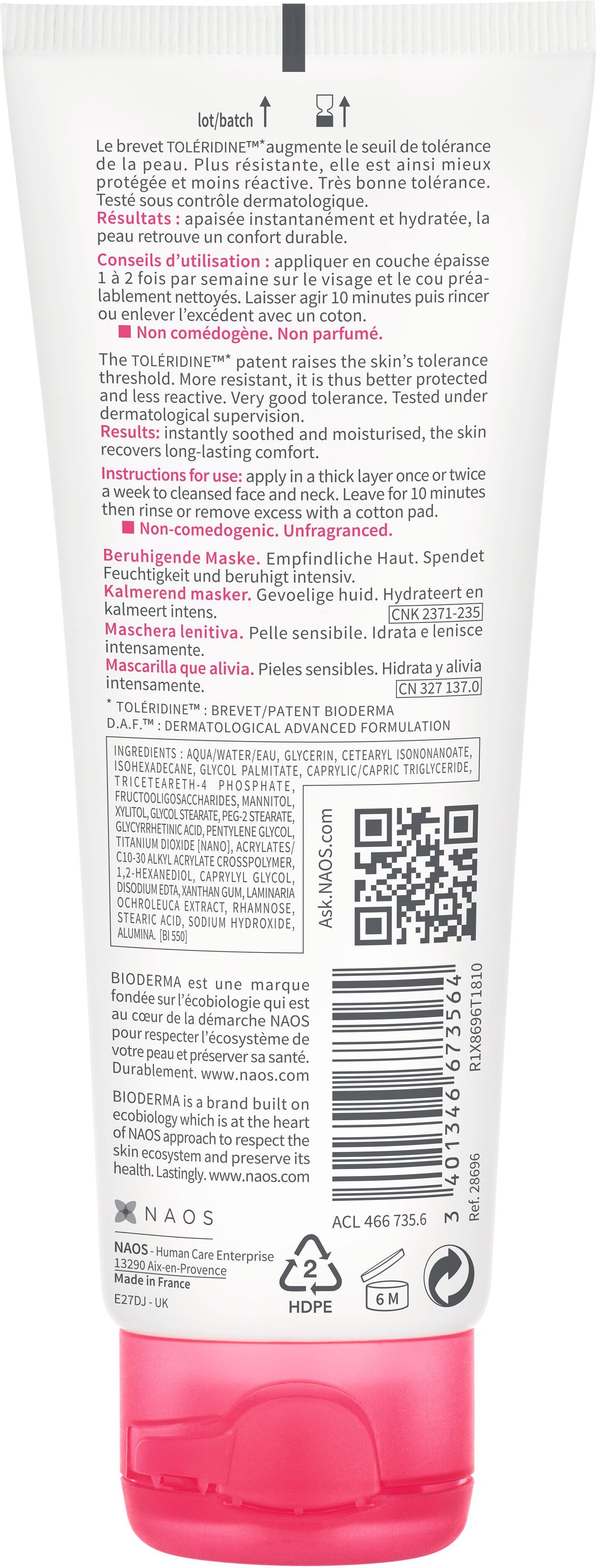 Bioderma Sensibio Mask Intensiv beruhigende und feuchtigkeitsspendende Maske Gesichtsmaske 75 ml Unisex 75 ml Gesichtsmaske