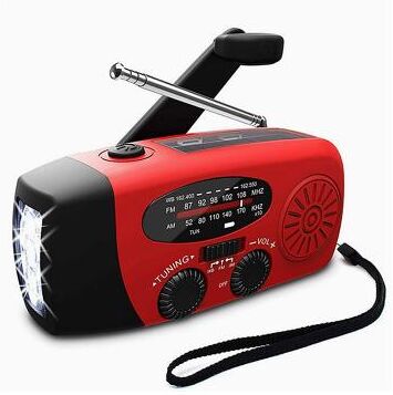 LightInthebox Portable Emergency Hand Crank Radio with AM, FM and Weather Band Reception, Solar and USB Charging, 2000mAh Phone Power Bank, Bright Flashlight and Reading Lamp for Camping, Storms and Power Outages