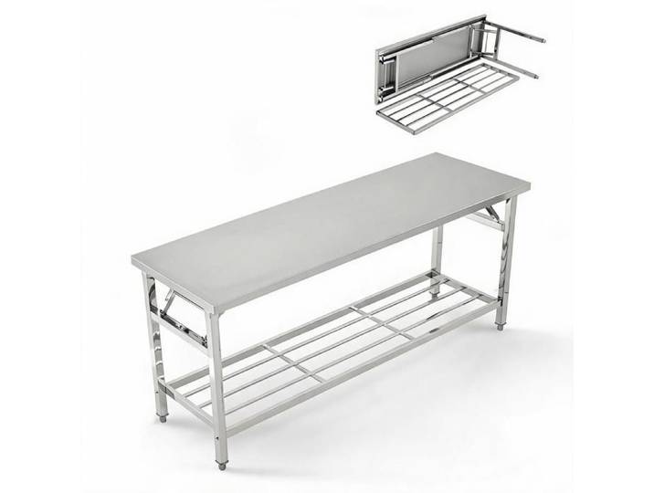 JoyGarden Table Travail Inox Pliante 180 cm Table Prépa Cuisine Pro avec Étagère Station Portative Pliage Rapide 48*24INCH