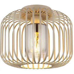 LED Deckenleuchte Rauchglas Deckenlampe sand Wohnzimmerleuchte Metallstäbe Retro, E27 Filament LED warmweiß, DxH 28x23 cm
