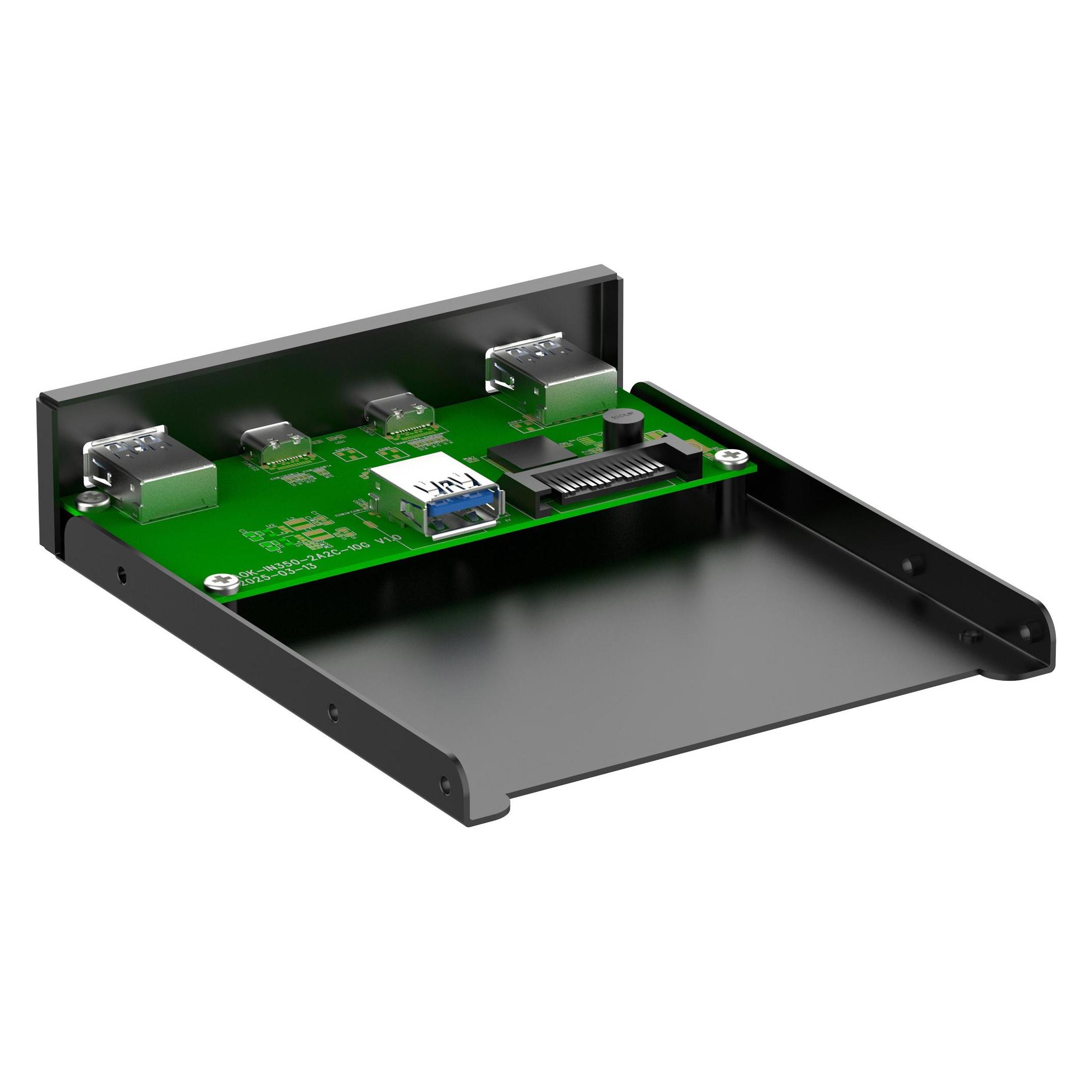 InLine 3,5" Front Panel, 2x USB-A + 2x USB-C, 10 Gb/s, Metall, schwarz (33456C)