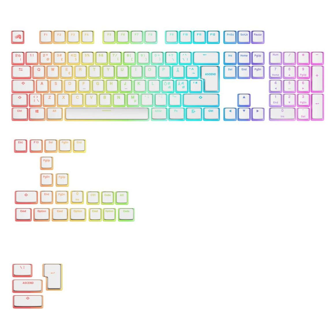 Glorious Aura V3 Keycaps White - Nordic ISO - (131pcs) - Cherry profile (GLO-KB-ACC-KC-GPBT-AURA-WHT-ND)