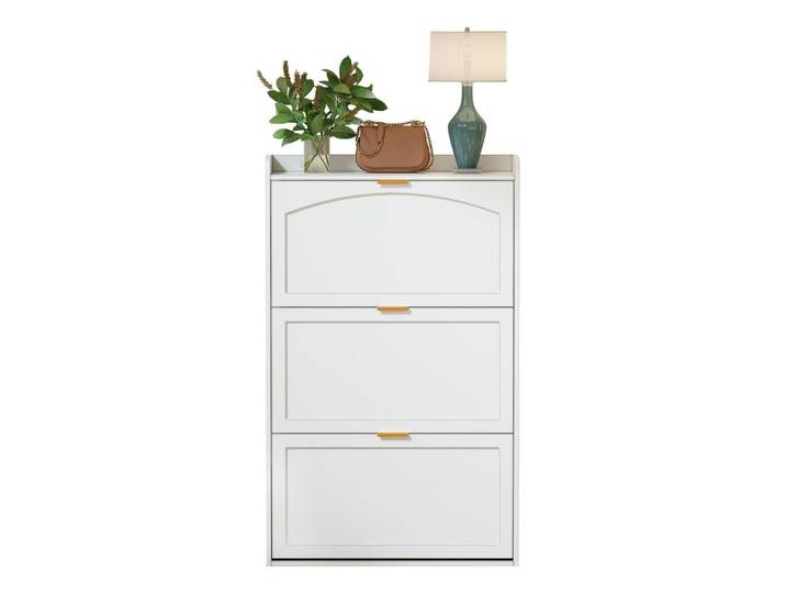 Flieks Schuhschrank Schmal 3 Klappen Weiß 76x23x118cm, 76x118x23 cm, Garderobe, Schuhaufbewahrung, Schuhkipper