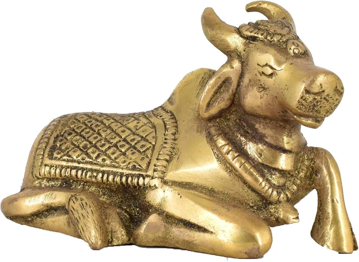 Goudkleurige decoratieve stier van messing voor op tafel