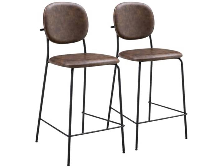 Set van 2 EDMOND barkrukken van bruin imitatieleer, schuimvulling, zwarte ijzeren poten - Perfect om een elegant tintje te geven aan elke ruimte.