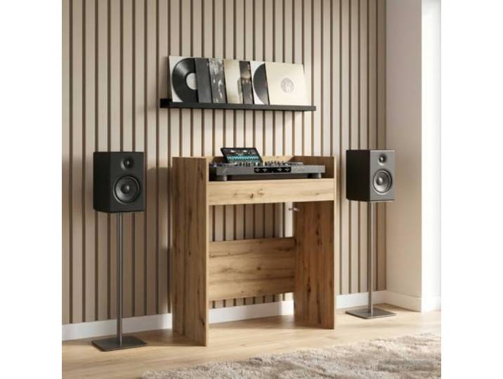 ZXQVLMRS DJ-Tisch Arbeitsplatz-Konsole, Artisan-Eiche Holzwerkstoff U-förmiges Design, Vibrationsdämpfende Konstruktion, Für digitale Setups