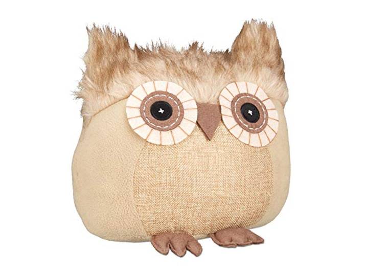 Relaxdays Butoir Chouette\, tampon pour porte décoratif\, se tient droit\, rempli\, intérieur\, décoration\, marron\, polyester\, sable\, 21 x 22 x 19 cm