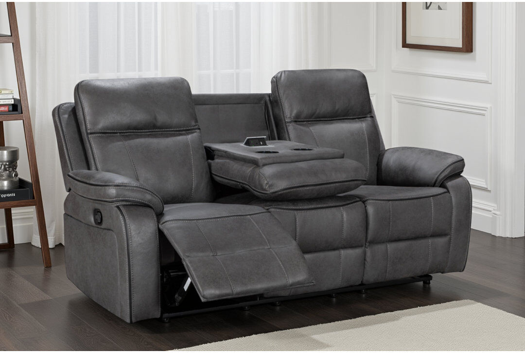 Latitude Run Faux Leather Reclining Sofa Gray 3