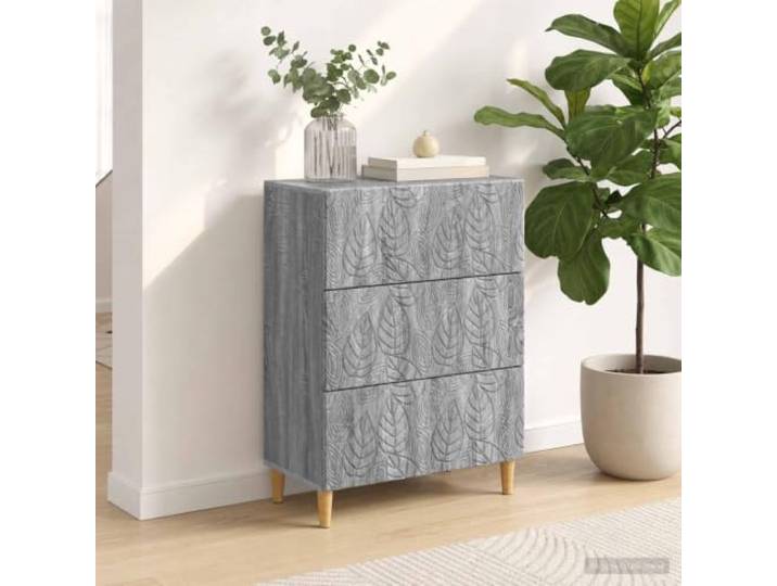 GPWERSDF Schubladenschrank Grau Sonoma 66 x 34,5 x 90 cm Holzwerkstoff Holzwerkstoff, Eukalyptusbeine, rechteckiges Design, Schubladen, pflegeleichte Oberfläche