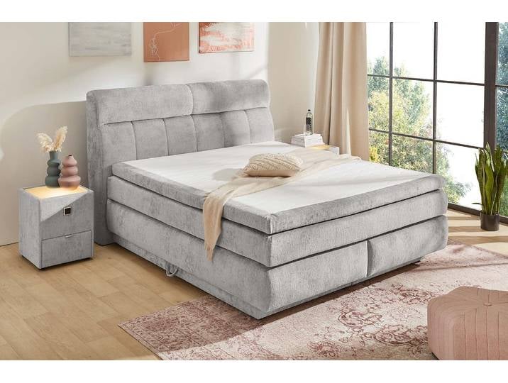 Boxspringbett, Chenille, Hellgrau, 195×230 cm, Mit Stauraum, Modern, Jockenhöfer